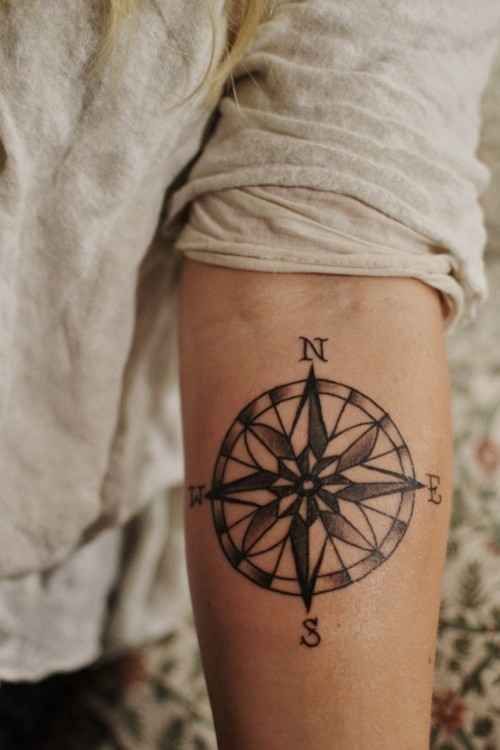 North and south compass tattoo on arm