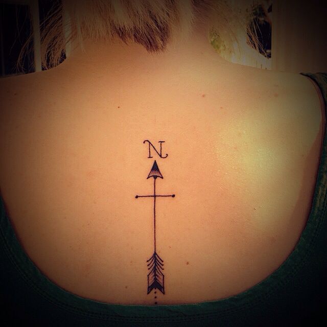 North and south compass tattoo on back