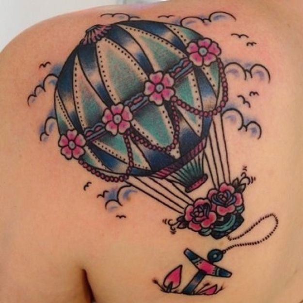 Pink and blue balloon tattoo