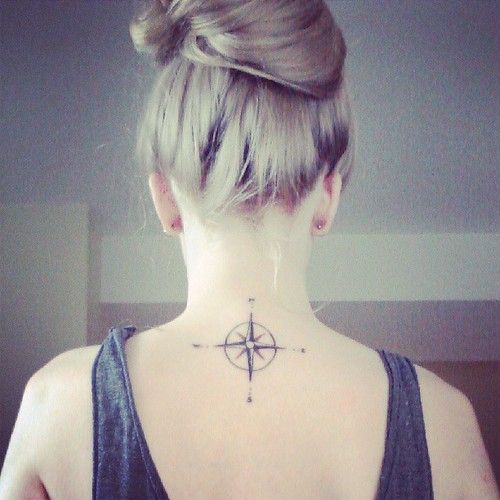 Pretty women’s compass tattoo on back