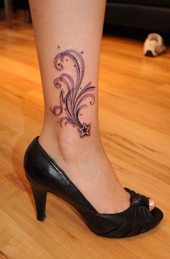 Purple black girl tattoo on foot