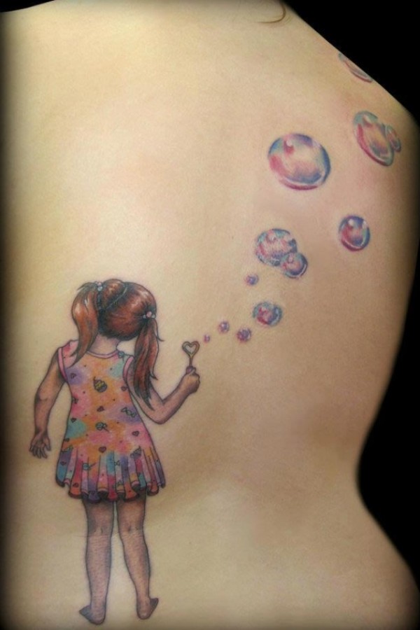 Red and blue bubbles tattoo