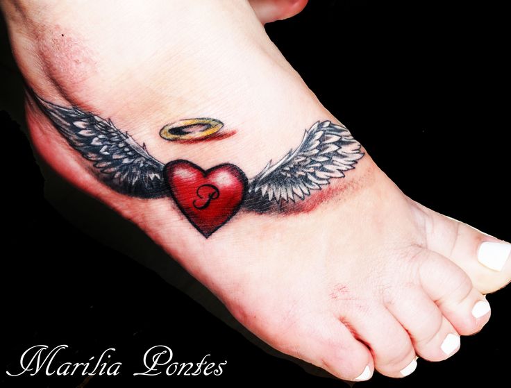 Red lovely heart tattoo by Marilia Pontes