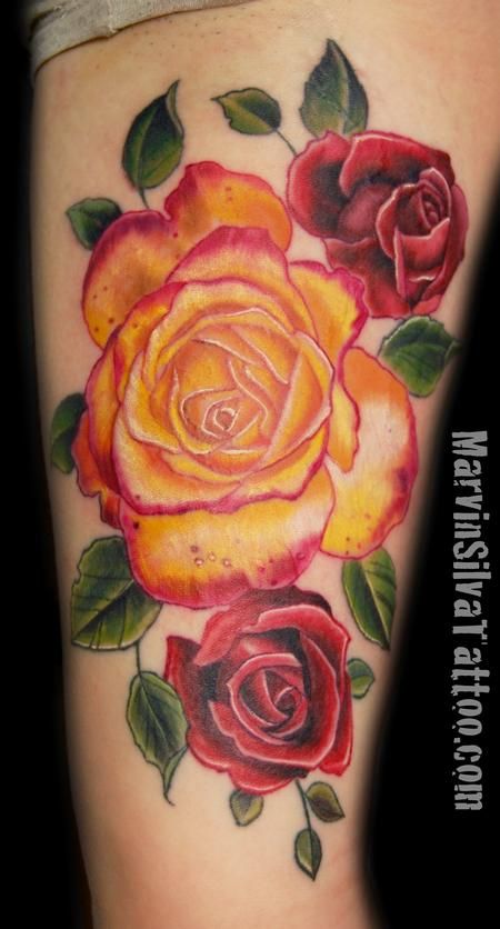 Red rose and yellow tattoo