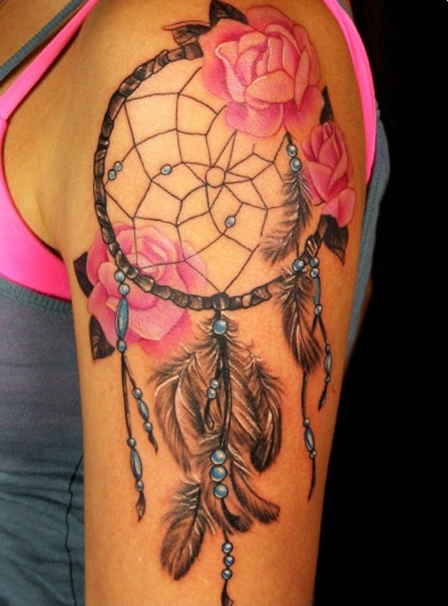 Rose lovely dreamcatcher tattoo