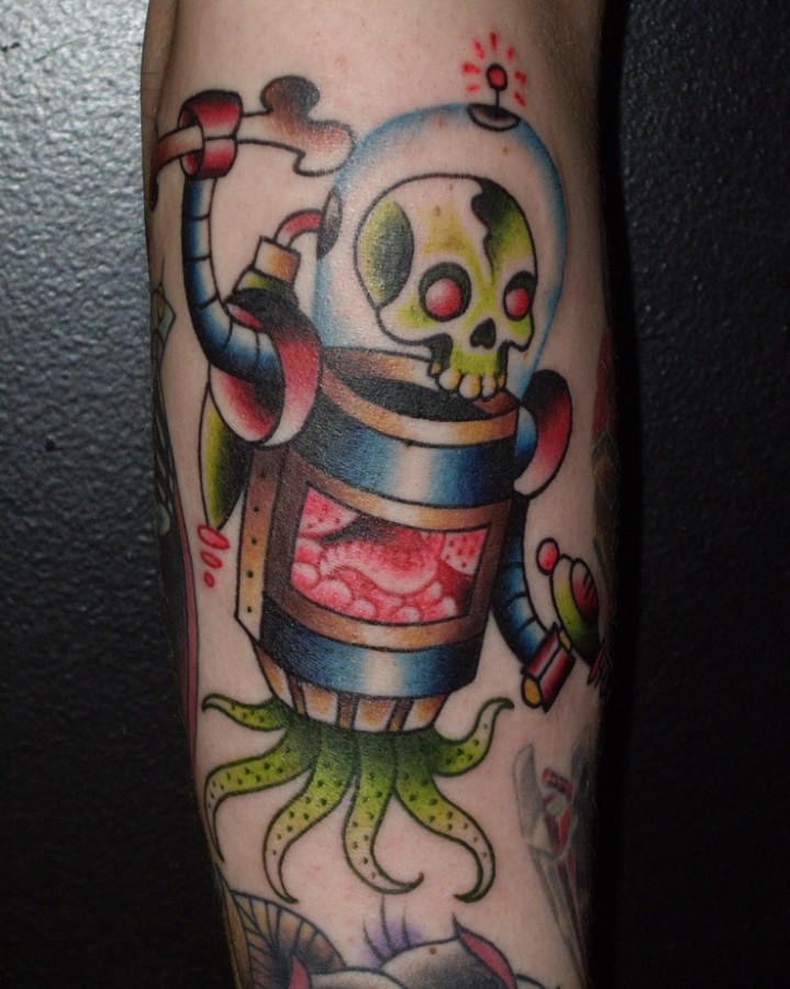 Skull and awesome robbot tattoo