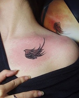 Sweet couple angel tattoo on shoulder