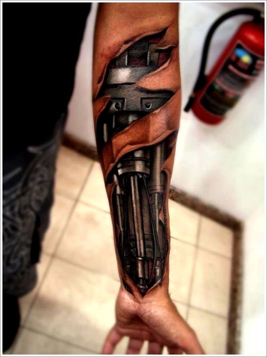 White and black robbot tattoo