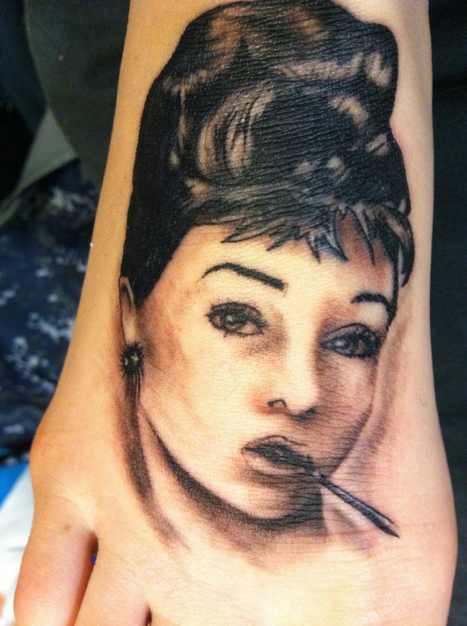 audrey tattoo on foot