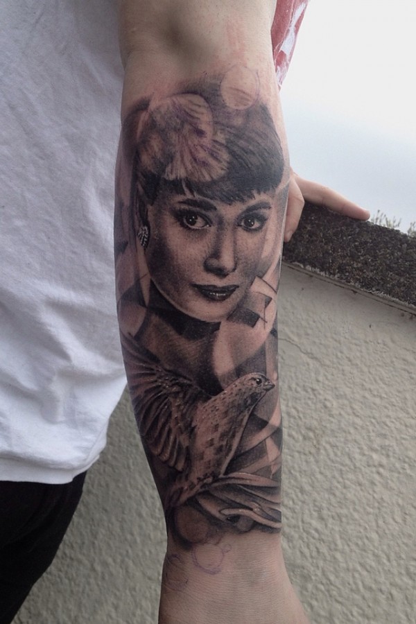 audrey with bird tattoo