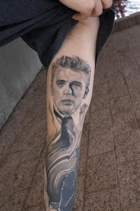 black and white james dean tattoo