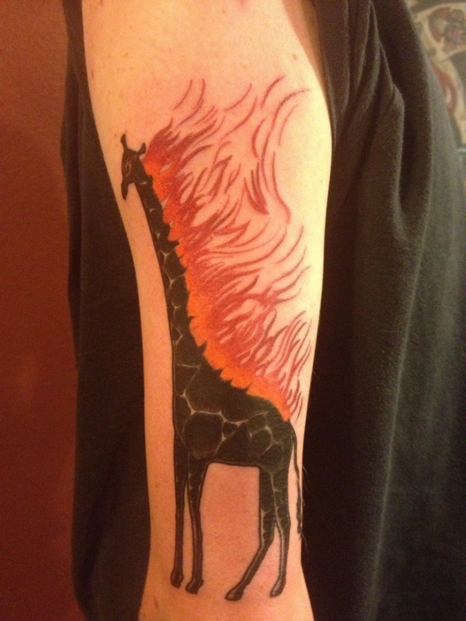 burning giraffe tattoo