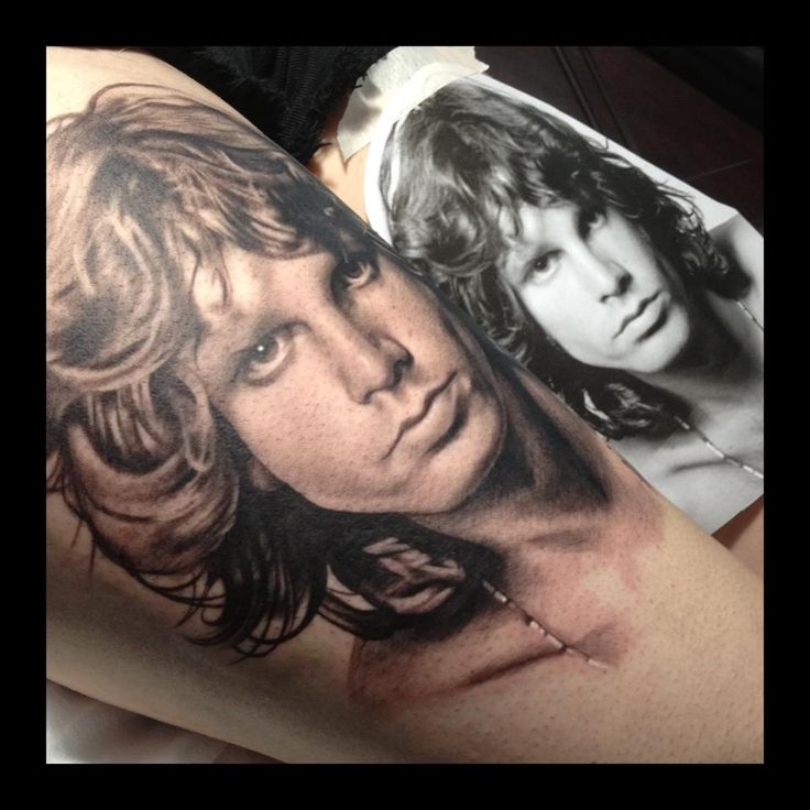 jim morrison portrait tattoo on arm