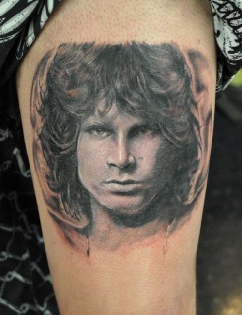 large black and white jim morrison tattoo