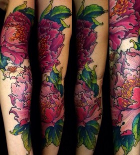 peonies arm tattoo