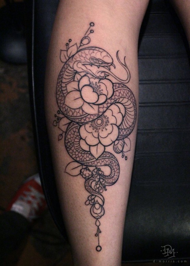 snake with flower tattoo