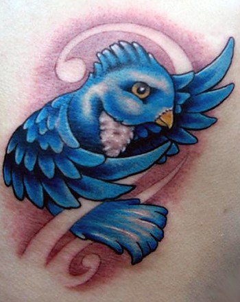 Beautiful 3D Blue Bird Tattoo Design