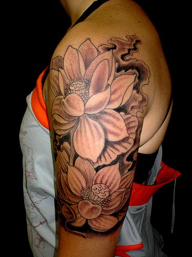 Black And White Flower Tattoos on Half Sleeve