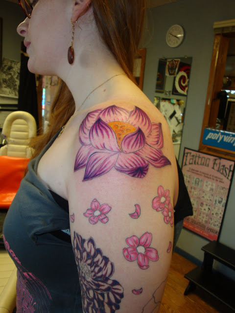 Half Sleeve Lotus Flower Tattoo for Women