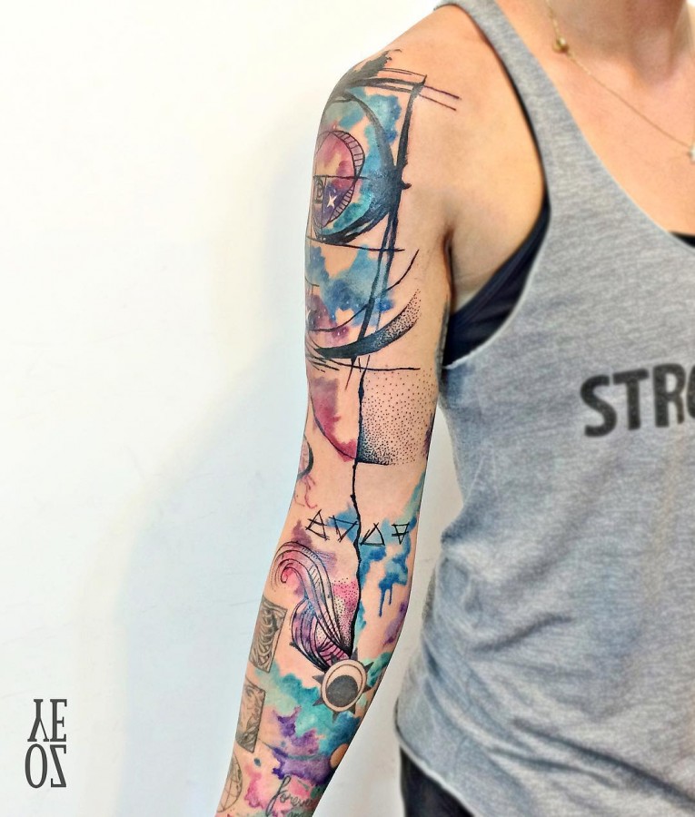 Watercolor Sleeve Tattoos