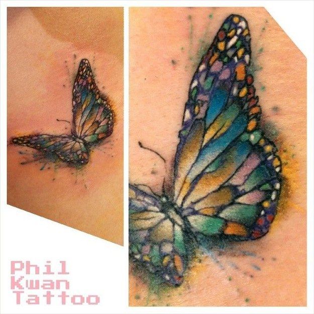 Adorable small watercolor butterfly tattoo