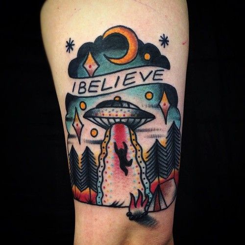 Alien abduction tattoo by Matt Cooley