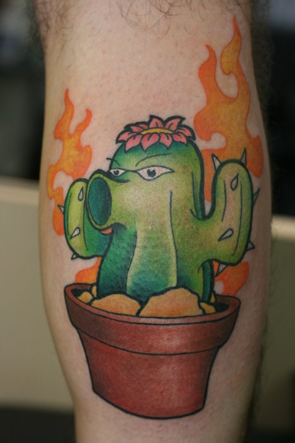 Alive cactus leg tattoo