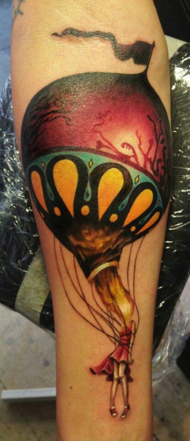 Amazing air balloon tattoo by Ellen Westholm