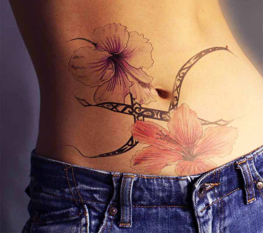 Amazing flowers stomach tattoo