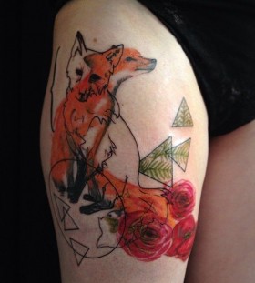 Amazing fox and triangles tattoo