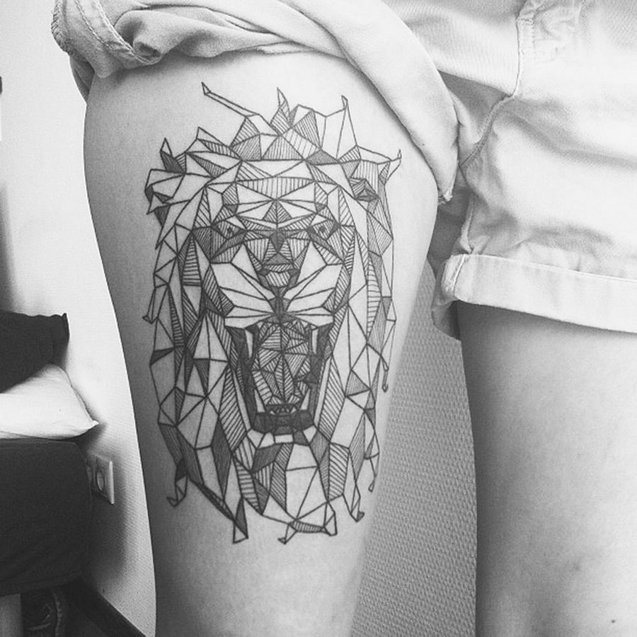 Amazing geometric lion tattoo