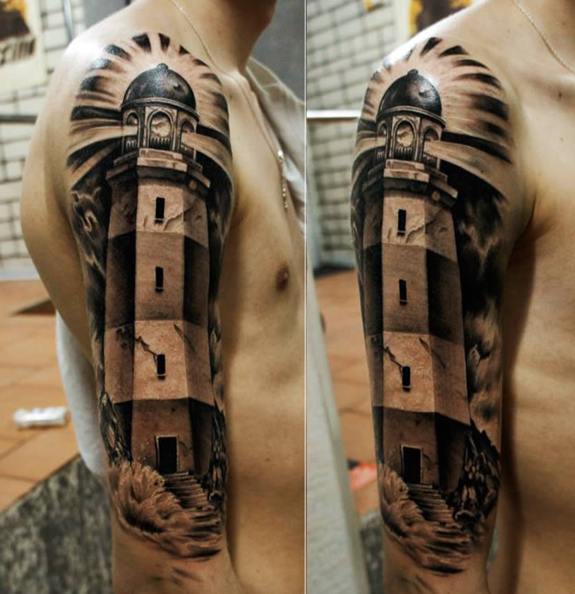 Amazing lighthouse arm tattoo