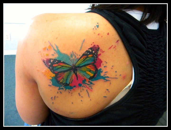 Amazing looking watercolor butterfly tattoo