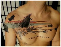 Amazing raven chest tattoo