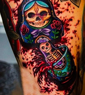 Amazing skeleton matryoshka tattoo