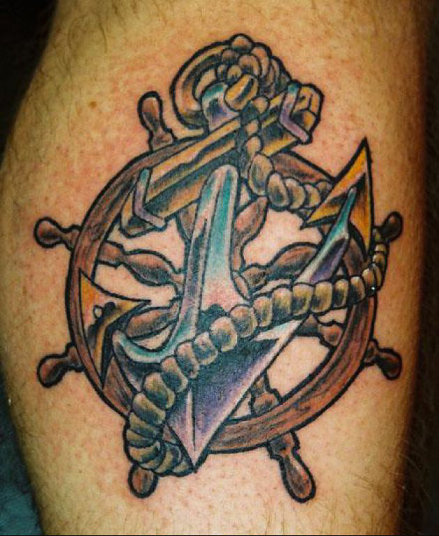 Anchor and rope tattoo