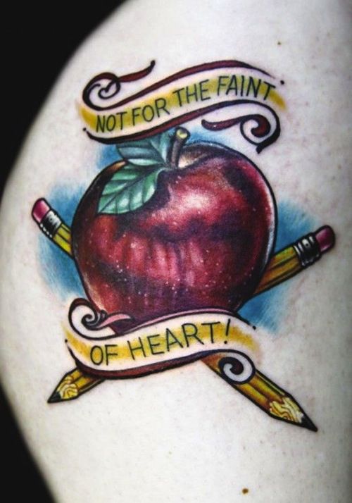 Apple and pencils tattoo by Eva Huber