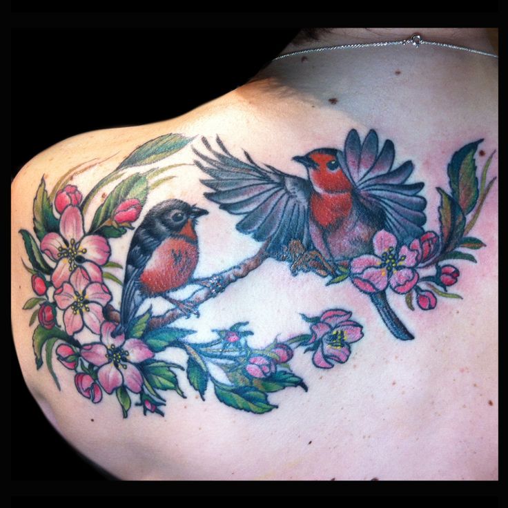 Apple blossom and birds tattoo