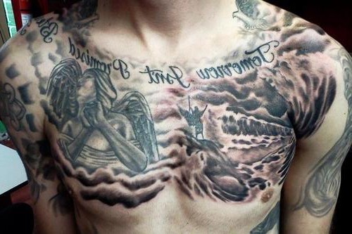 Awesome cloud chest tattoo