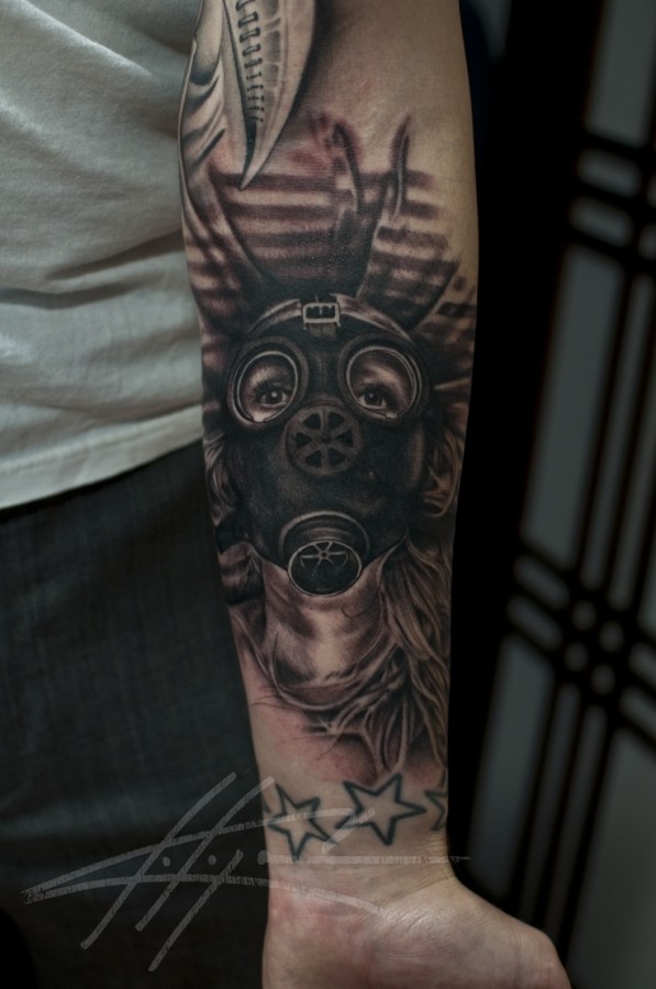 Awesome gas mask tattoo