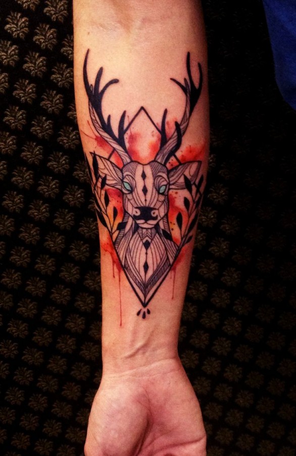 Awesome geometric deer tattoo by Tyago Compiani