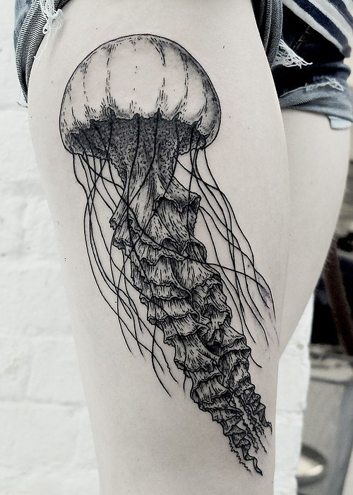 Awesome jellysfish leg tattoo