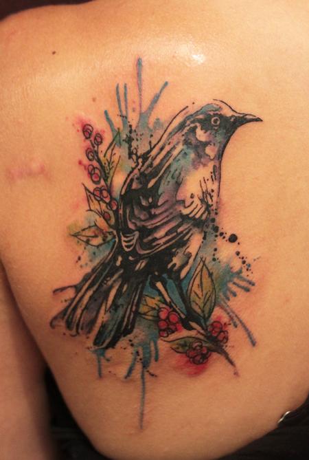 Awesome mockingbird back tattoo