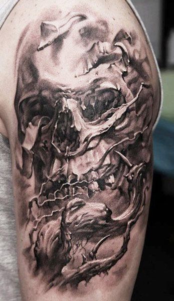 Awesome skull tattoo by Dmitriy Samohin