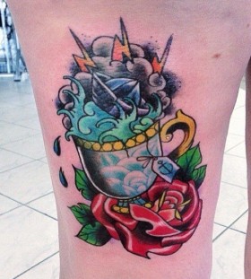 Awesome teacup leg tattoo