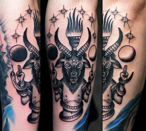 Babhomet and stars tattoo by Philip Yarnell