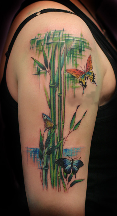 Beautiful bamboo and butterfly tattoo