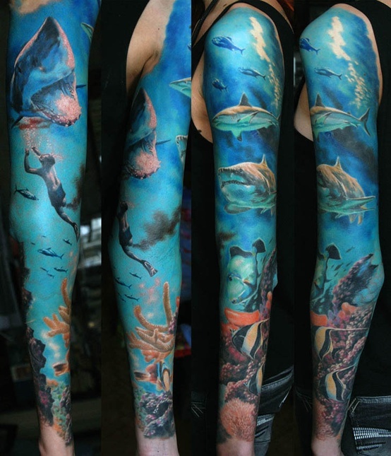 Beautiful ocean full arm tattoo