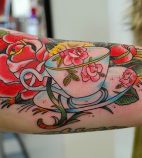 Beautiful teacup and rose tattoo