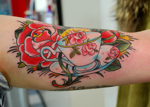 Beautiful teacup and rose tattoo